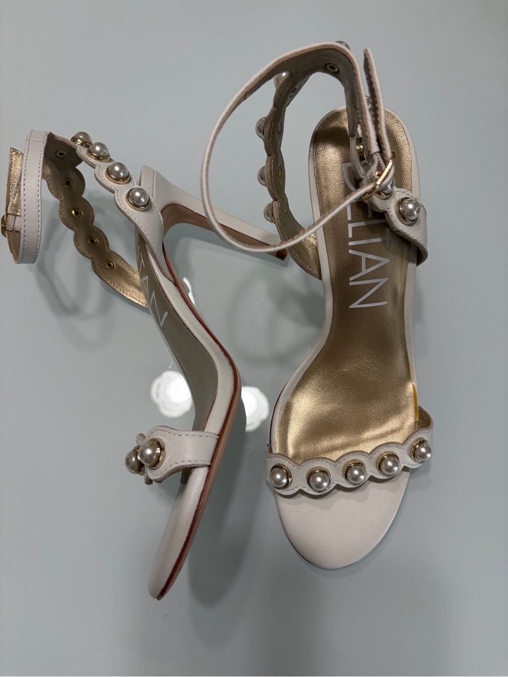 DeltanPearl-Trim Ankle Strap Heels in Cream - Picture 2 of 8